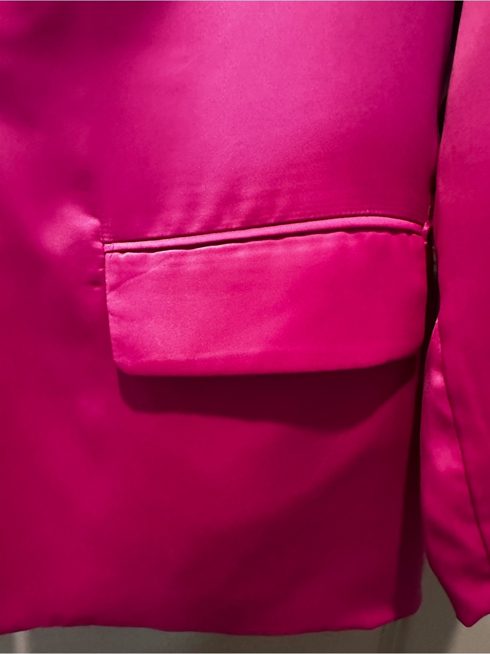 Hot Pink Satin Two-Piece Blazer and Skirt Set - Picture 3 of 9